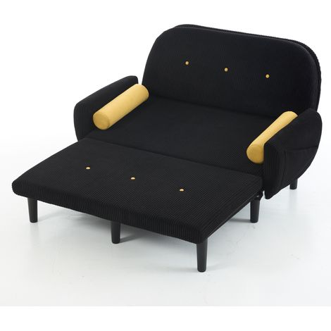 Canapé deux places noir en velours côtelé pour le salon, convertible en lit de jour et en fauteuil relax avec rangement. (1/5)