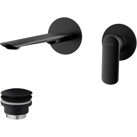 Mitigeur lavabo mural avec bonde de vidage (bouchon) noir mat