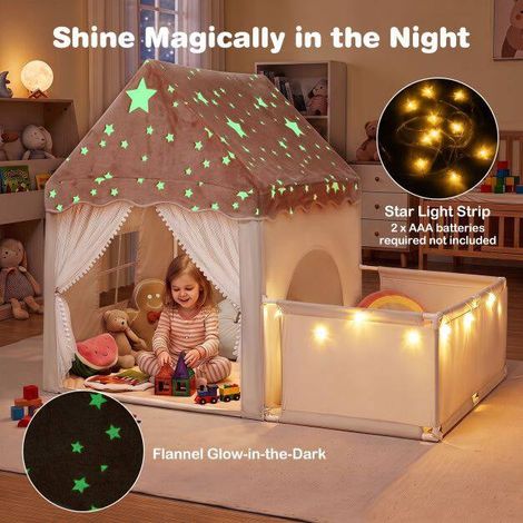Children's 2-in-1 Play Tent with Glow Stars, Beige, 170x120x137 cm (1/5)