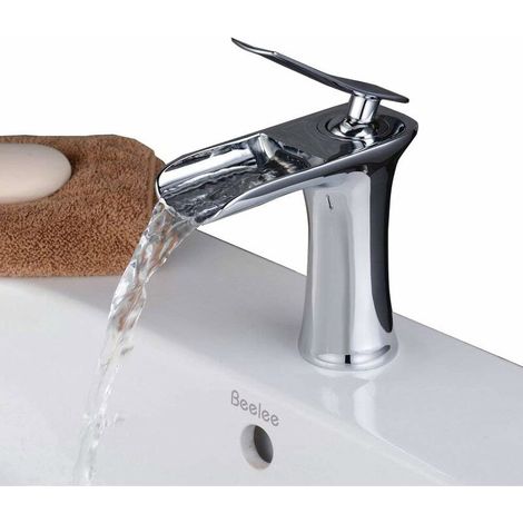 Maison Salle de bain Robinet Mitigeur chromé chute d'eau en cascade pour lavabo vasque carré(Avec tuyau de 60 cm) (1/5)