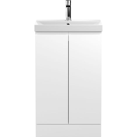 Mavesyn Contemporary 2 Door Floor Standing Vanity Unit with Thin Edge Basin, Satin White, 500mm (1/4)