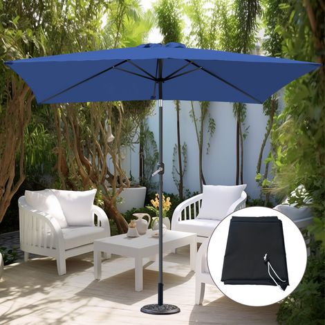 2x3M Blue Rectangular Garden Parasol Crank Tilt Umbrella w/ Base Cover (1/5)