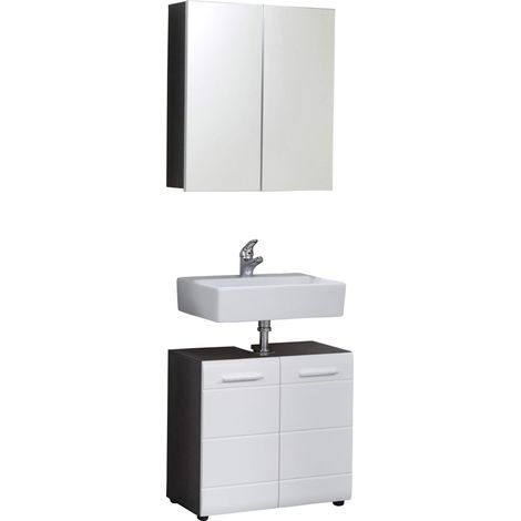 trendteam smart living Skin Set da Bagno Composto da 2 Pezzi, Corpo Sardegna Color Argento Fumo con Molto Spazio e ripiano, Parte Anteriore Bianca Lucida, 60 x 182 x 31 cm (1/4)