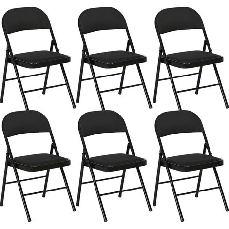 Ensemble de 6 chaises pliantes avec assise rembourrée en polyester et structure en acier, noires
