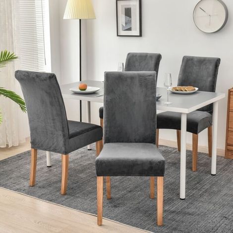 Lot de 4 housses de chaise en velours extensible – Protection contre déchirures et taches – Lavable en machine – Pour chaises 45-60 cm (1/5)