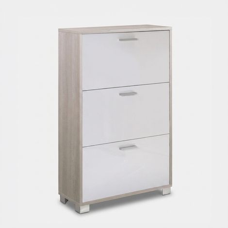 Zapatero estrecho de 3 puertas abatibles Quadrante - Olmo - Blanco brillante (1/2)