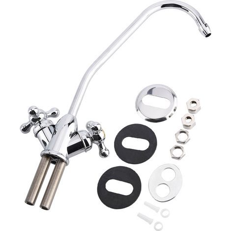 1/4" Küchenarmatur mit Doppelkopf aus Zinklegierung, verchromt, Umkehrosmose-Trinkwasserfilter (1/5)