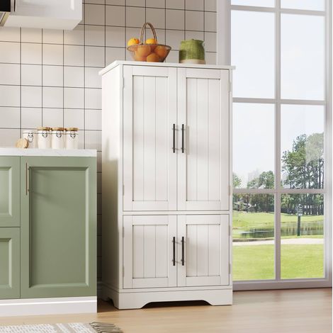 Buffet 4 portes 60x40x120,5 cm en panneaux de bois blanc, avec rangement pour cuisine FloraGrace (1/5)