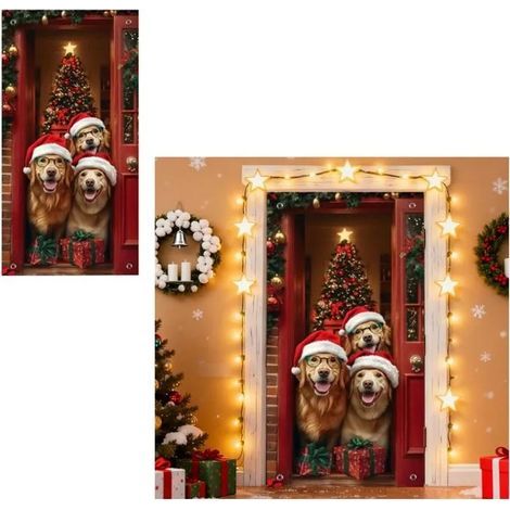 DECOR DE NOEL Couverture De Porte De Noël, Décoration De Portes Pour Noël , Couverture De Porte D'entrée,Extérieure D'Noël,90x180 (1/5)