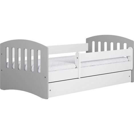 Lit enfant 80x180 cm avec tiroir et barrière avec matelas gris modèle Classic (1/5)
