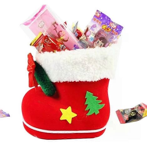 Sac à bonbons floqué motif Père Noël, chaussette de Noël, 13 cm x 10 cm x 7 cm