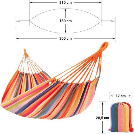 Hängematte, 210 x 150 cm, Doppelhängematte, 300 kg Tragkraft, für Terrasse, Balkon, Garten, Outdoor-Aktivitäten, Camping, mit Tragetasche, Gurten und Karabinerhaken (1/3)
