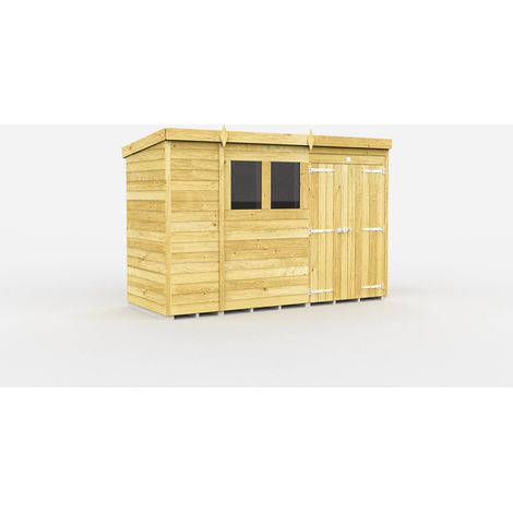 10 x 4 Feet Pent Shed - Double Door With Windows - Wood - L118 x W302 x H201 cm