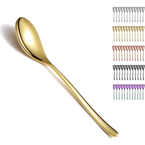 Lot de 12 Cuillère, Acier inoxydable, Placage titane, 20.3cm, Bord lisse, Lavable lave-vaisselle, Maison restaurant hôtel (1/5)