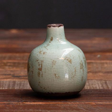 Vase Soliflore Vert de Gris céramique 9x10cm (1/2)