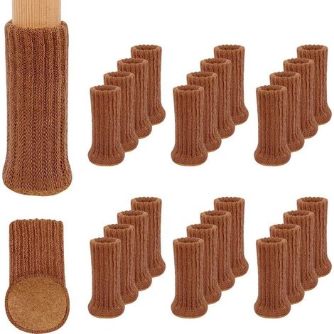 24 Paires de Chaussettes de Meubles en Tricot Antidérapantes pour Pieds de Chaises,Pour Eviter Les Rayures et Réduire Le Bruit,Se Déplacer Facilement -Brun (1/5)