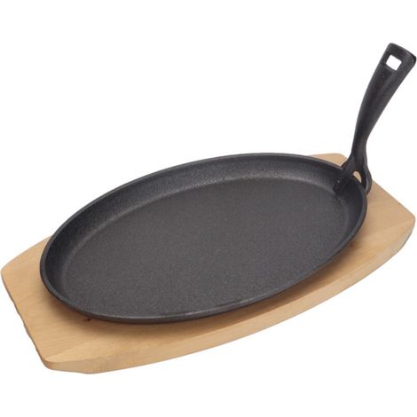 Piatto in ghisa con base e manico in legno, piastra riscaldante, 280 x 140 mm (1/2)