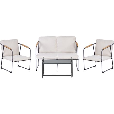 Conjunto de jardín 4 plazas industrial acero con mesa beige claro Vezzana