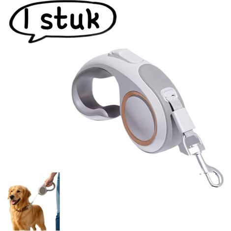 Laisse rétractable pour chien avec corde réfléchissante de sécurité, longueur 5 m, blanche (1/5)