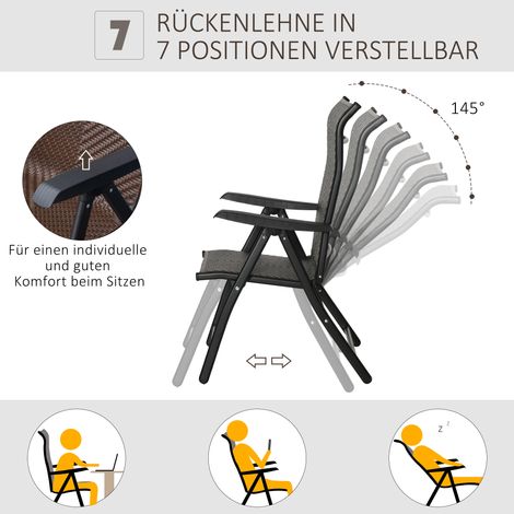 Fauteuil de jardin en polyratin pliant avec dossier réglable sur 7 positions, résistant aux intempéries, chaise de balcon et camping, charge max 120kg, dimensions 58x71x111cm, marron+noir (1/5)