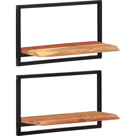 Mensole Parete 2pz 60x25x35 cm Legno Massello Acacia e Acciaio vidaXL (1/5)
