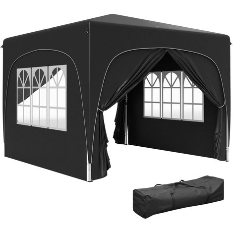 3 x 3m Pop-Up Gazebo Shelter, with Accessories - Black
