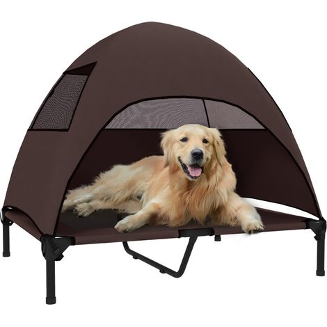 Cuccia rialzata per cani 91x76x90 cm, con tetto rimovibile, rete traspirante, poliestere, coffee (1/5)