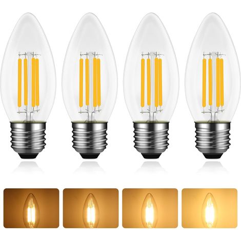 Lampadine a candela LED E27 da 4 W, dimmerabili, equivalenti a lampadine a incandescenza/alogene da 40 W, bianco caldo 2700 K, 400 LM, CA 230 V, filamento vintage C35 E27, per lampadari, plafonier (1/5)
