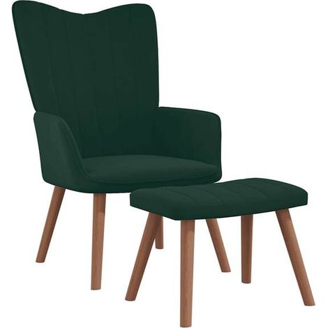 Un fauteuil lounge avec repose-pieds, recouvert de velours vert foncé. (1/5)