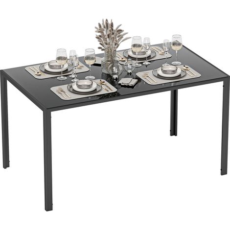 Mesa de comedor rectangular de cristal para 6 personas con patas de metal para cocina o salón, 140x80x75 cm, color negro (1/5)