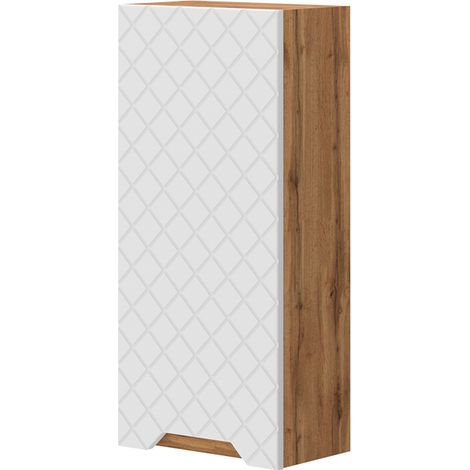 Armario de baño Lotta, Roble/blanco con estructura de azulejos, 20 x 72.6 cm, Vicco (1/5)