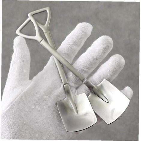 Cuchara de acero inoxidable con forma de pala, 2 unidades, para café, té, azúcar, helado, postre, vajilla (acero inoxidable brillante de alta calidad [cabeza cuadrada])