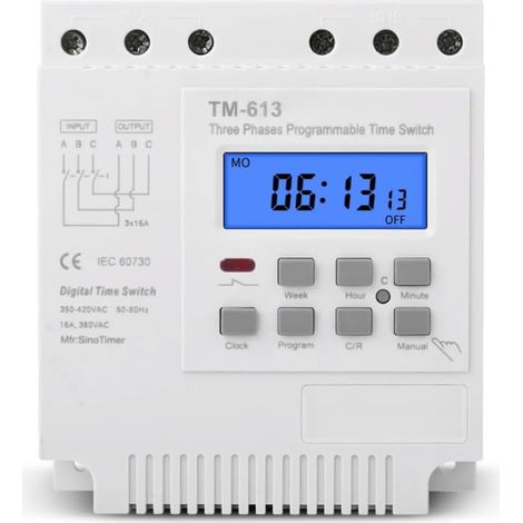 Minuterie Rail DIN, Relais temporisé programmable 380 V, Relais temporisé, minuterie hebdomadaire 1 s à 24 h (1/5)