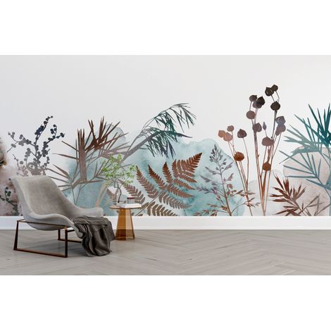 Papier peint nature - fougères et herbiers légers aquarelle - 150 x 250 cm (1/2)
