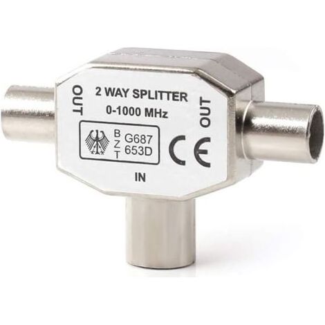 Connecteur coaxial d'antenne coaxiale pour deux antennes femelles, type T / F Distributeur d'antenne entièrement blindé Distributeur bidirectionnel pour adaptateurs TV / T- (1/4)