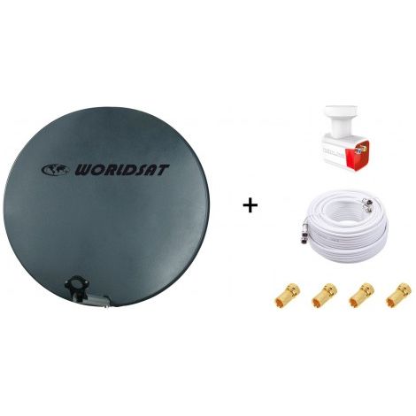 Antenne Parabole Fibre SMC 75cm Anthracite WORLDSAT + LNB Twin 0,1 dB HD 4K + Câble Coax Twin 25m + 4 Fiches F Or - Visserie en Inox (1/5)