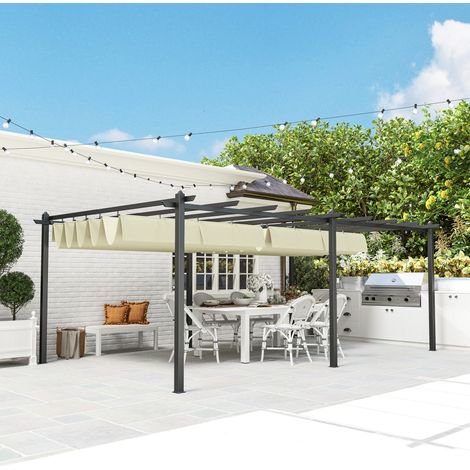 Pergola retrattile 3,5 x 6 m, pergola per terrazzo, struttura in alluminio + tessuto in poliestere - beige