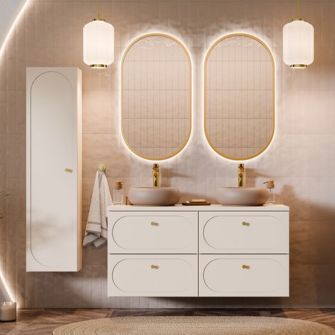 Doppelwaschtisch und Hängesäule 120.6cm Sanae mit 4 Schubladen, Sandbeige