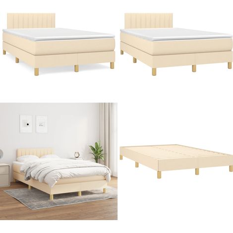 Sommier à lattes de lit avec matelas crème 120x190 cm tissu - Lit Double - Lit Tapissier - Literie - Chambre À Coucher - Matelas À Ressorts Ensachés - Home & Living (1/5)