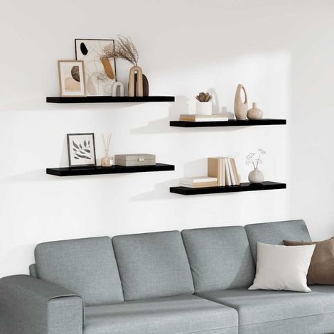 Estantes flotantes pared 4 uds negro brillo MDF 90x23,5x3,8cm (1/5)