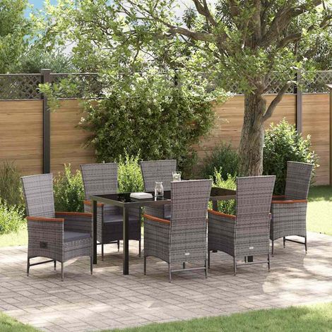 Conjunto de Comedor de Jardín con cojín 7 pcs Gris Poliratán (1/5)