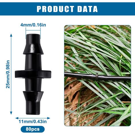 VooGenzek 80 Pièces 4/7 mm Connecteurs de Tuyaux, Connecteurs Barbelés de Tuyaux D'Irrigation, Irrigation de Pelouse Raccord Connecteur Goutte 1/4 Pouce, pour Système D'irrigation (1/4)