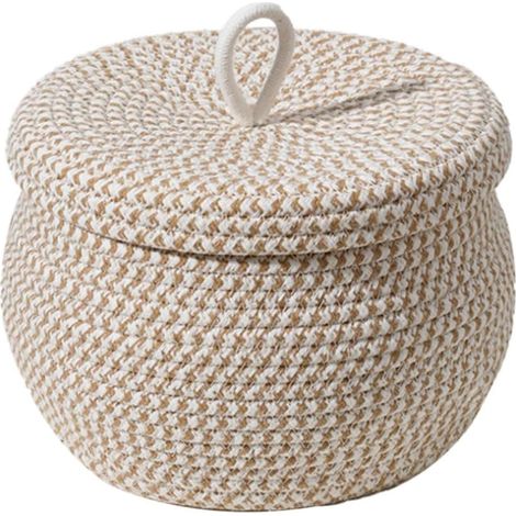 Cesta de almacenamiento de cuerda trenzada, con tapa, multiusos, para salón/dormitorio/estanterías.