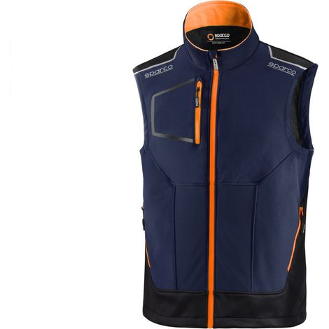 Sparco Tech Light Vest Illinois gilet tecnico Blu Marine/Arancio Fluo Tg. XXXL con inserti di rinforzo e strisce alta visibilita' cerniera centrale impermeabile blu marine + arancio fluo XXXL