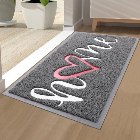Felpudo con forma de corazón "Hello",para uso interior y exterior,atrapa la suciedad,felpudo lavable para puerta principal,hello black,4476cm (1/5)