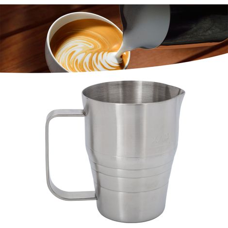Tasse à lait argentée 700 ml pour usage domestique, bec verseur épais en acier inoxydable, tasse pour latte art, tasse à lait élégante, équipement pour le café (1/5)