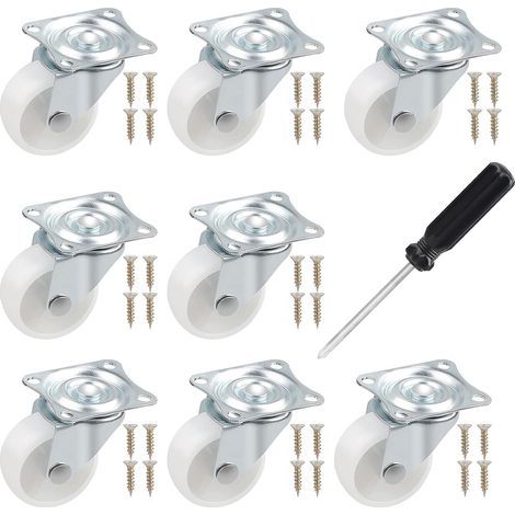 Möbelrollen Ø38 mm, 360° drehbare Rollen, Schwerlastrollen, PP-Transportrollen, mit 32 Schrauben und 1 Schraubendreher, Höhe 50 mm, Gesamttragfähigkeit 160 kg (Weiß) (1/5)