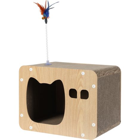 Skylos Cat Scratching Post Cat Cardboard House Cat Scratcher with Toy Indoor (1/5)