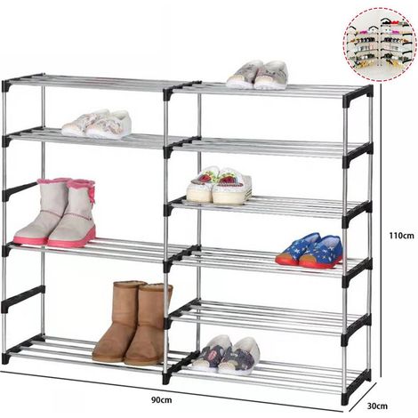 TrAdE Shop Traesio - Scarpiera Doppio Scaffale Multiuso 6 Ripiani In Metallo Impilabile 110x30x90cm -