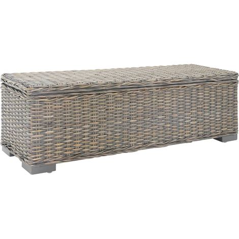 Truhe Grau 110 cm Natur Kubu Rattan & Massivholz Mahagoni